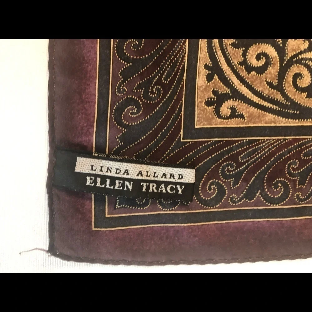 Linda Allard Ellen Tracy Buddha mandala 100% silk scarf, purple & gold